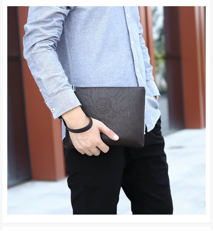 Black Classic Men's PU Leather Clutch Bag - Slim Business Wristlet & Travel Pouch V888-ELOSUNG36355