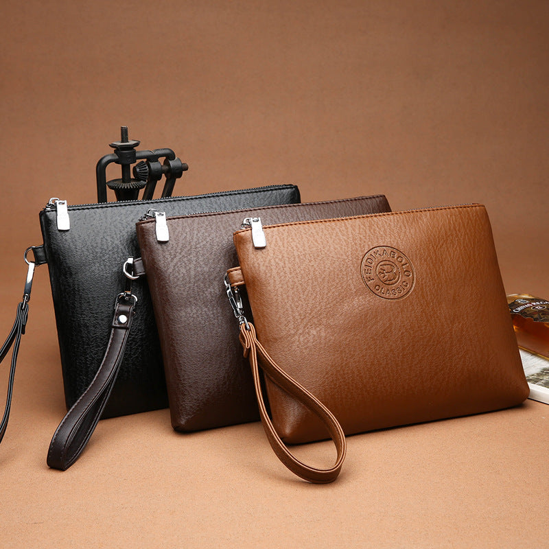 Brown Classic Men's PU Leather Clutch Bag - Slim Business Wristlet & Travel Pouch V888-ELOSUNG36357