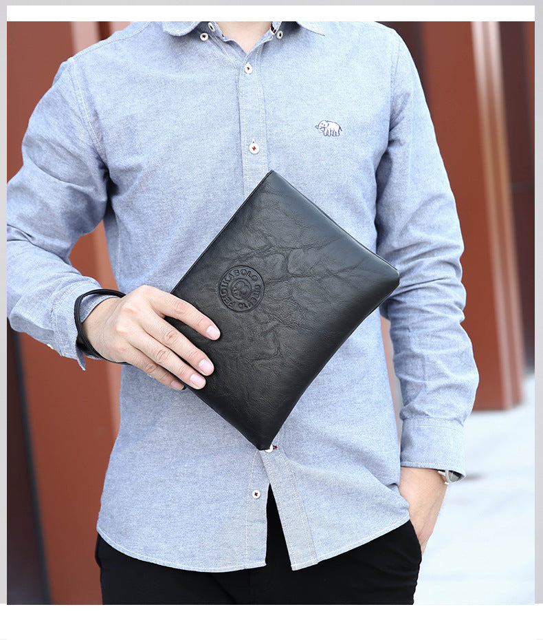 Brown Classic Men's PU Leather Clutch Bag - Slim Business Wristlet & Travel Pouch V888-ELOSUNG36357