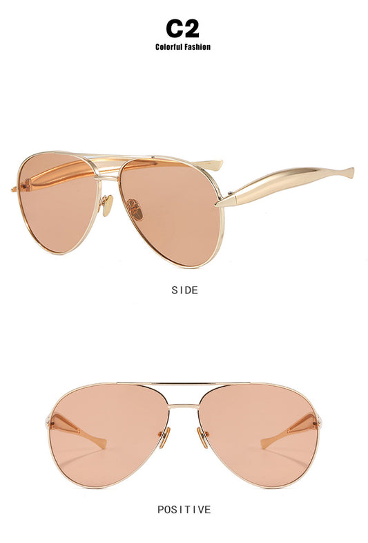 Style C2 Gold Frame Orange Lenses Chic Oversized Aviator Sunglasses - Retro Metal Frame with UV400 Protection V888-ELOSUNG36371