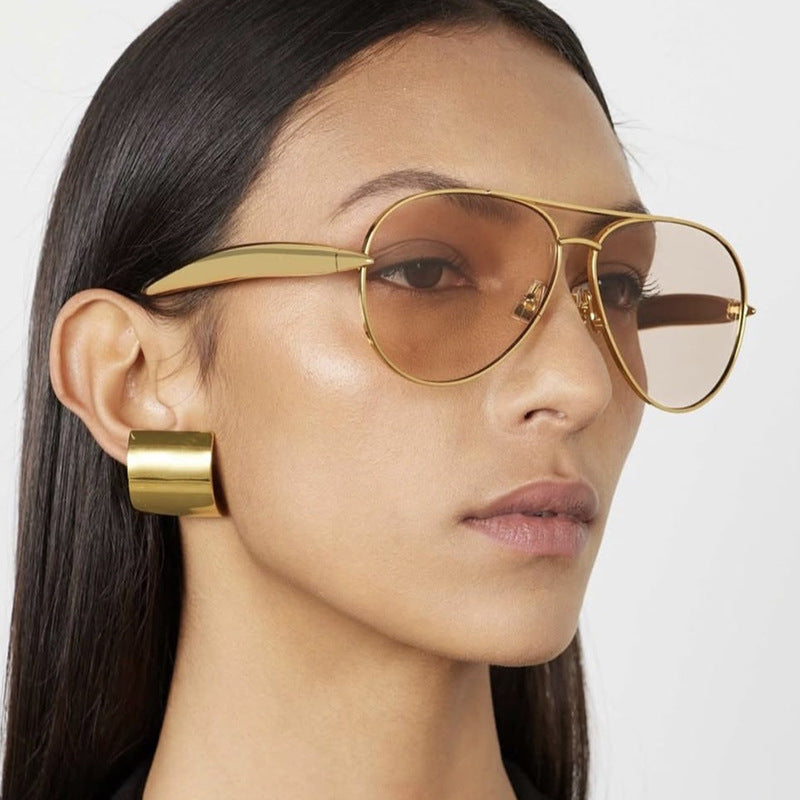 Style C2 Gold Frame Orange Lenses Chic Oversized Aviator Sunglasses - Retro Metal Frame with UV400 Protection V888-ELOSUNG36371
