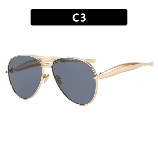 Style C3 Gold Frame Grey Lenses Chic Oversized Aviator Sunglasses - Retro Metal Frame with UV400 Protection V888-ELOSUNG36372