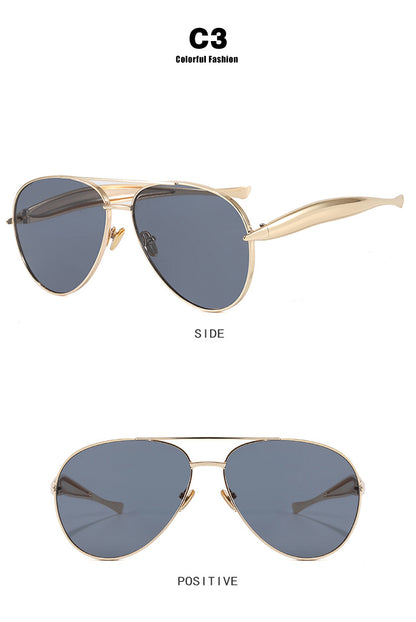 Style C3 Gold Frame Grey Lenses Chic Oversized Aviator Sunglasses - Retro Metal Frame with UV400 Protection V888-ELOSUNG36372