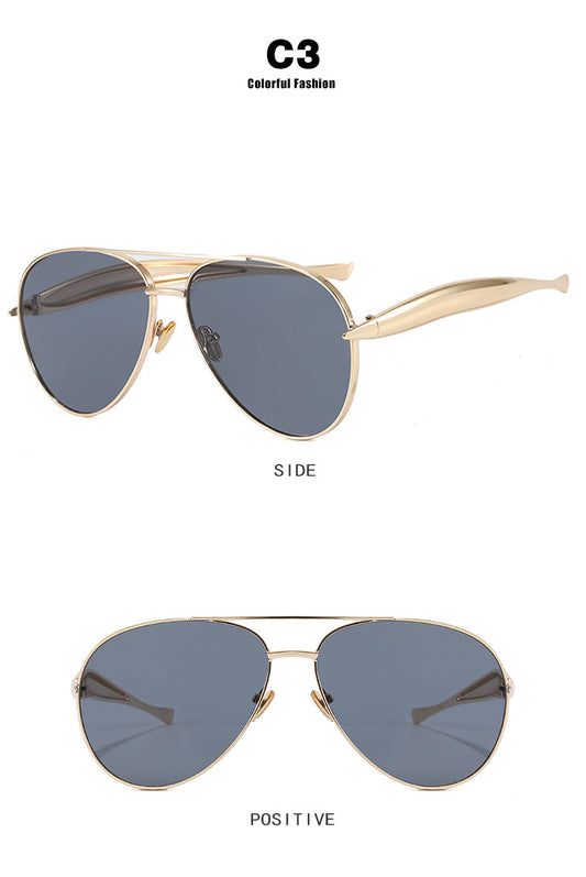 Style C3 Gold Frame Grey Lenses Chic Oversized Aviator Sunglasses - Retro Metal Frame with UV400 Protection V888-ELOSUNG36372