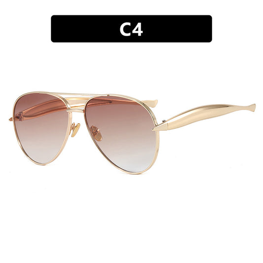 Style C4 Gold Frame Brown Lenses Chic Oversized Aviator Sunglasses - Retro Metal Frame with UV400 Protection V888-ELOSUNG36373