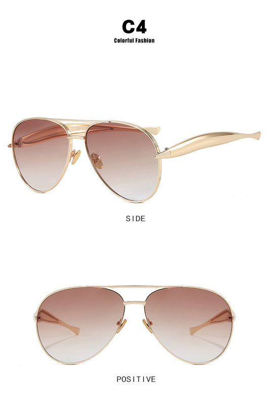 Style C4 Gold Frame Brown Lenses Chic Oversized Aviator Sunglasses - Retro Metal Frame with UV400 Protection V888-ELOSUNG36373