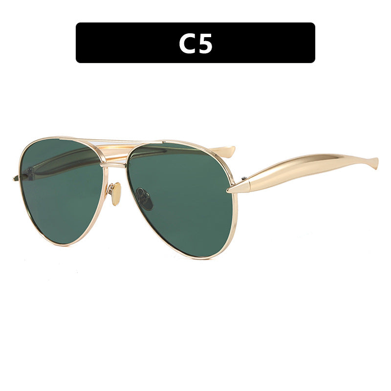 Style C5 Gold Frame Green Lenses Chic Oversized Aviator Sunglasses - Retro Metal Frame with UV400 Protection V888-ELOSUNG36374