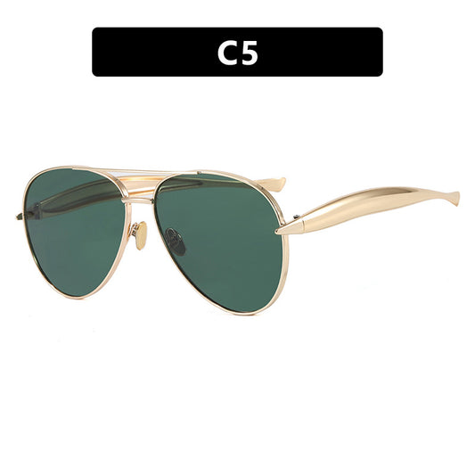 Style C5 Gold Frame Green Lenses Chic Oversized Aviator Sunglasses - Retro Metal Frame with UV400 Protection V888-ELOSUNG36374