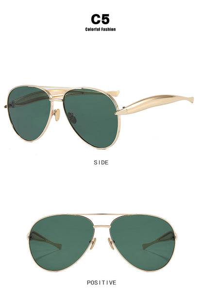 Style C5 Gold Frame Green Lenses Chic Oversized Aviator Sunglasses - Retro Metal Frame with UV400 Protection V888-ELOSUNG36374
