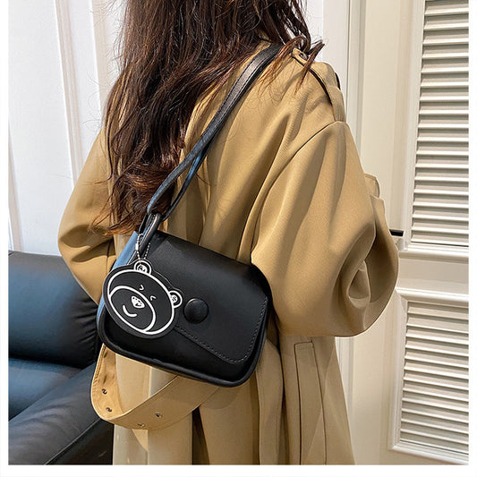 Black Chic PU Leather Crossbody Bag with Cute Bear Charm - Adjustable Strap Shoulder Purse V888-ELOSUNG36375