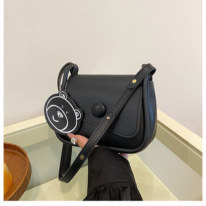 Black Chic PU Leather Crossbody Bag with Cute Bear Charm - Adjustable Strap Shoulder Purse V888-ELOSUNG36375