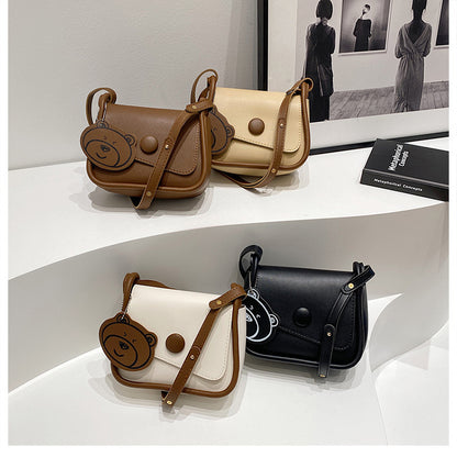 Black Chic PU Leather Crossbody Bag with Cute Bear Charm - Adjustable Strap Shoulder Purse V888-ELOSUNG36375