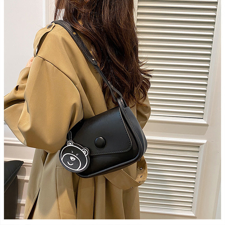 Black Chic PU Leather Crossbody Bag with Cute Bear Charm - Adjustable Strap Shoulder Purse V888-ELOSUNG36375