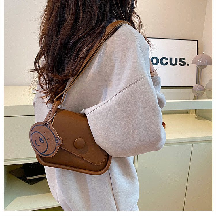 Brown Chic PU Leather Crossbody Bag with Cute Bear Charm - Adjustable Strap Shoulder Purse V888-ELOSUNG36376