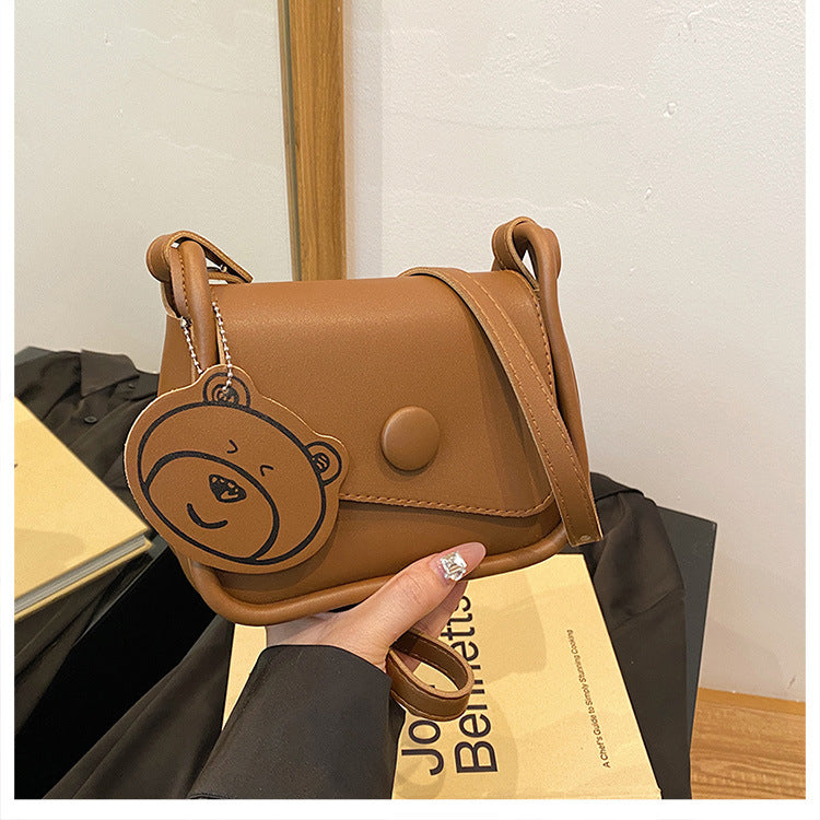 Brown Chic PU Leather Crossbody Bag with Cute Bear Charm - Adjustable Strap Shoulder Purse V888-ELOSUNG36376