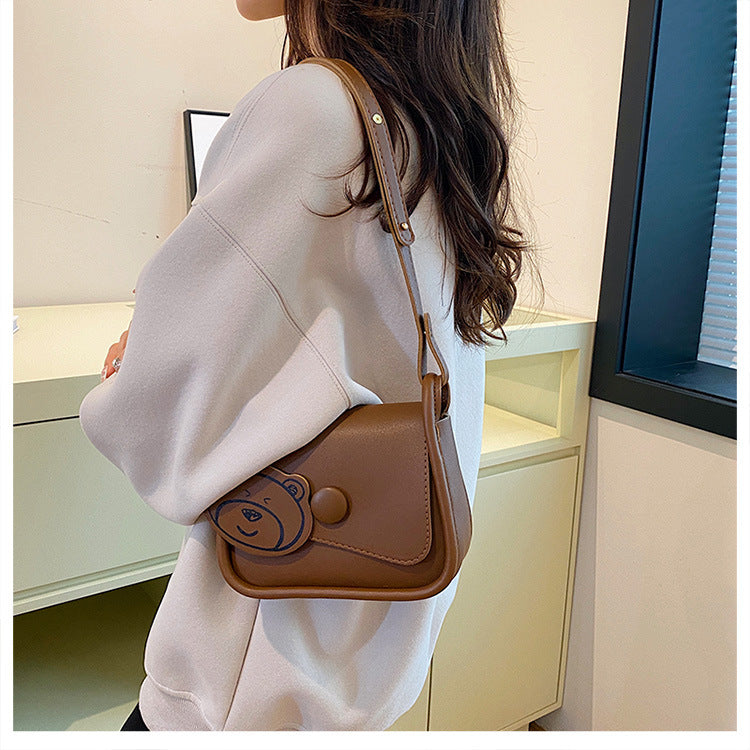 Brown Chic PU Leather Crossbody Bag with Cute Bear Charm - Adjustable Strap Shoulder Purse V888-ELOSUNG36376