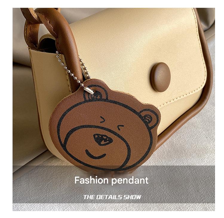 Brown Chic PU Leather Crossbody Bag with Cute Bear Charm - Adjustable Strap Shoulder Purse V888-ELOSUNG36376