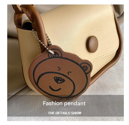 Brown Chic PU Leather Crossbody Bag with Cute Bear Charm - Adjustable Strap Shoulder Purse V888-ELOSUNG36376