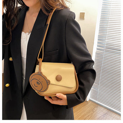 Khaki and Brown Chic PU Leather Crossbody Bag with Cute Bear Charm - Adjustable Strap Shoulder Purse V888-ELOSUNG36377
