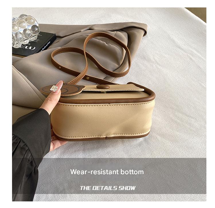 Khaki and Brown Chic PU Leather Crossbody Bag with Cute Bear Charm - Adjustable Strap Shoulder Purse V888-ELOSUNG36377