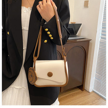 White and Brown Chic PU Leather Crossbody Bag with Cute Bear Charm - Adjustable Strap Shoulder Purse V888-ELOSUNG36378