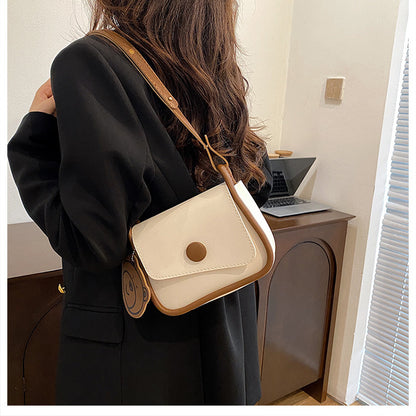 White and Brown Chic PU Leather Crossbody Bag with Cute Bear Charm - Adjustable Strap Shoulder Purse V888-ELOSUNG36378
