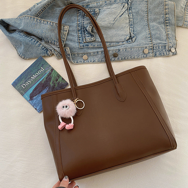 Brown Chic Large Capacity Tote Bag - PU Leather Commuter Shoulder Handbag for Women V888-ELOSUNG36380