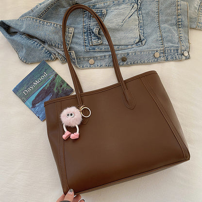 Brown Chic Large Capacity Tote Bag - PU Leather Commuter Shoulder Handbag for Women V888-ELOSUNG36380