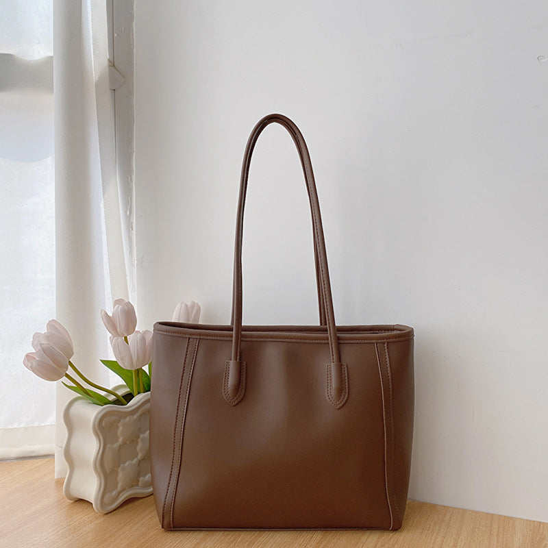 Brown Chic Large Capacity Tote Bag - PU Leather Commuter Shoulder Handbag for Women V888-ELOSUNG36380