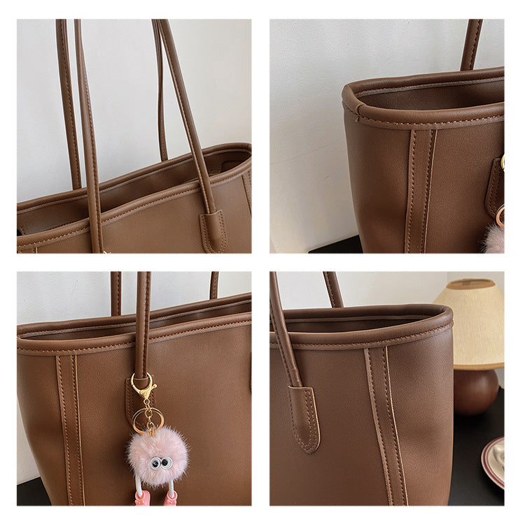 Brown Chic Large Capacity Tote Bag - PU Leather Commuter Shoulder Handbag for Women V888-ELOSUNG36380