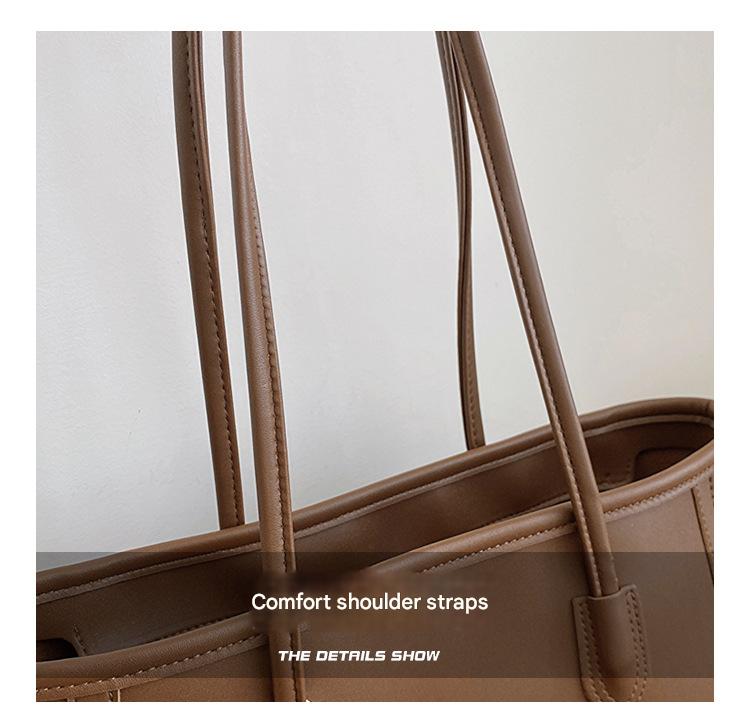 Brown Chic Large Capacity Tote Bag - PU Leather Commuter Shoulder Handbag for Women V888-ELOSUNG36380