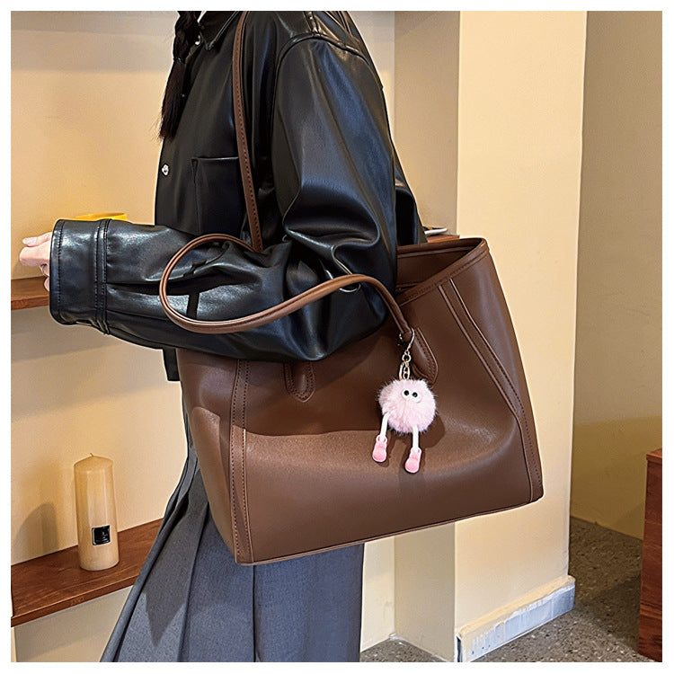 Brown Chic Large Capacity Tote Bag - PU Leather Commuter Shoulder Handbag for Women V888-ELOSUNG36380