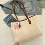 Beige and Brown Chic Large Capacity Tote Bag - PU Leather Commuter Shoulder Handbag for Women V888-ELOSUNG36382