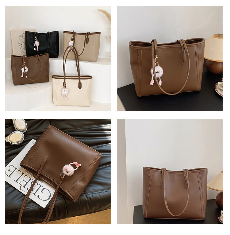 Beige and Brown Chic Large Capacity Tote Bag - PU Leather Commuter Shoulder Handbag for Women V888-ELOSUNG36382