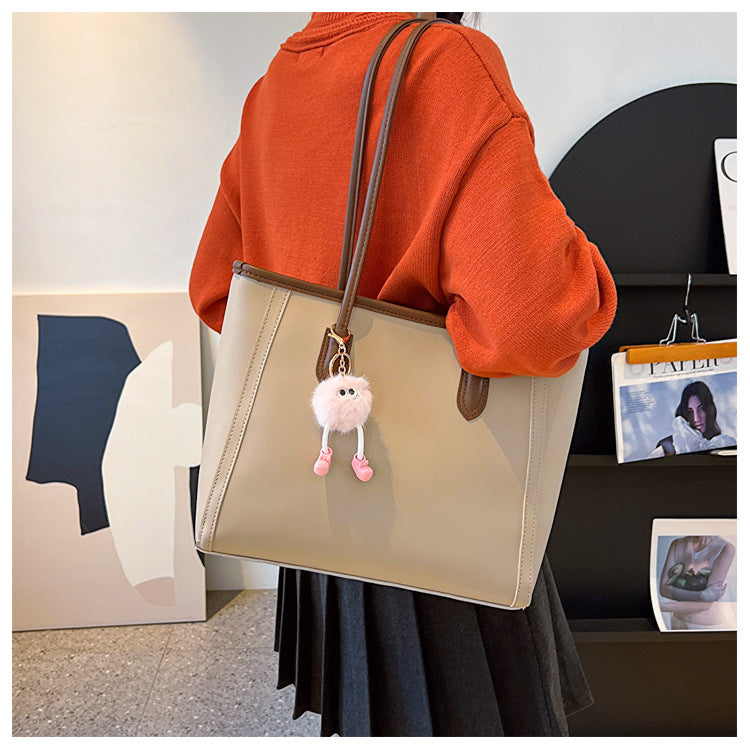Beige and Brown Chic Large Capacity Tote Bag - PU Leather Commuter Shoulder Handbag for Women V888-ELOSUNG36382