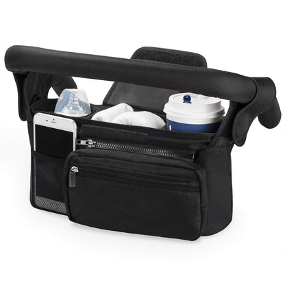Black Universal Stroller Organiser Caddy with Insulated Cup Holders and Detachable Wristlet V888-ELOSUNG36386