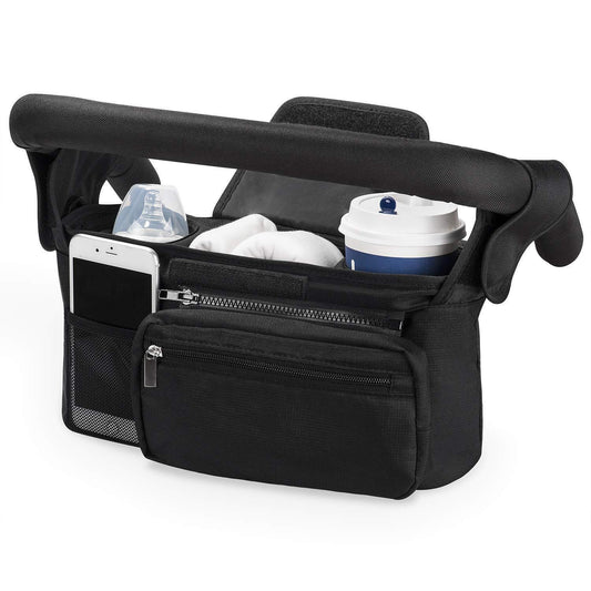 Black Universal Stroller Organiser Caddy with Insulated Cup Holders and Detachable Wristlet V888-ELOSUNG36386