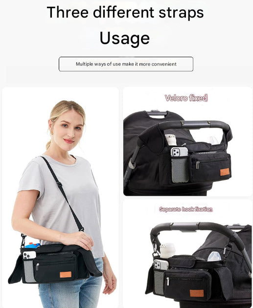Black Universal Stroller Organiser Caddy with Insulated Cup Holders and Detachable Wristlet V888-ELOSUNG36386