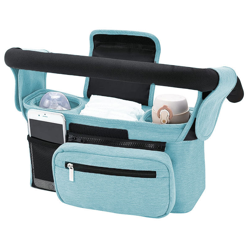 Blue Universal Stroller Organiser Caddy with Insulated Cup Holders and Detachable Wristlet V888-ELOSUNG36388