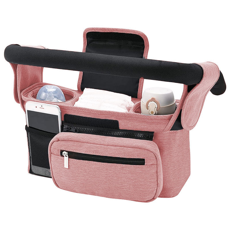 Pink Universal Stroller Organiser Caddy with Insulated Cup Holders and Detachable Wristlet V888-ELOSUNG36389