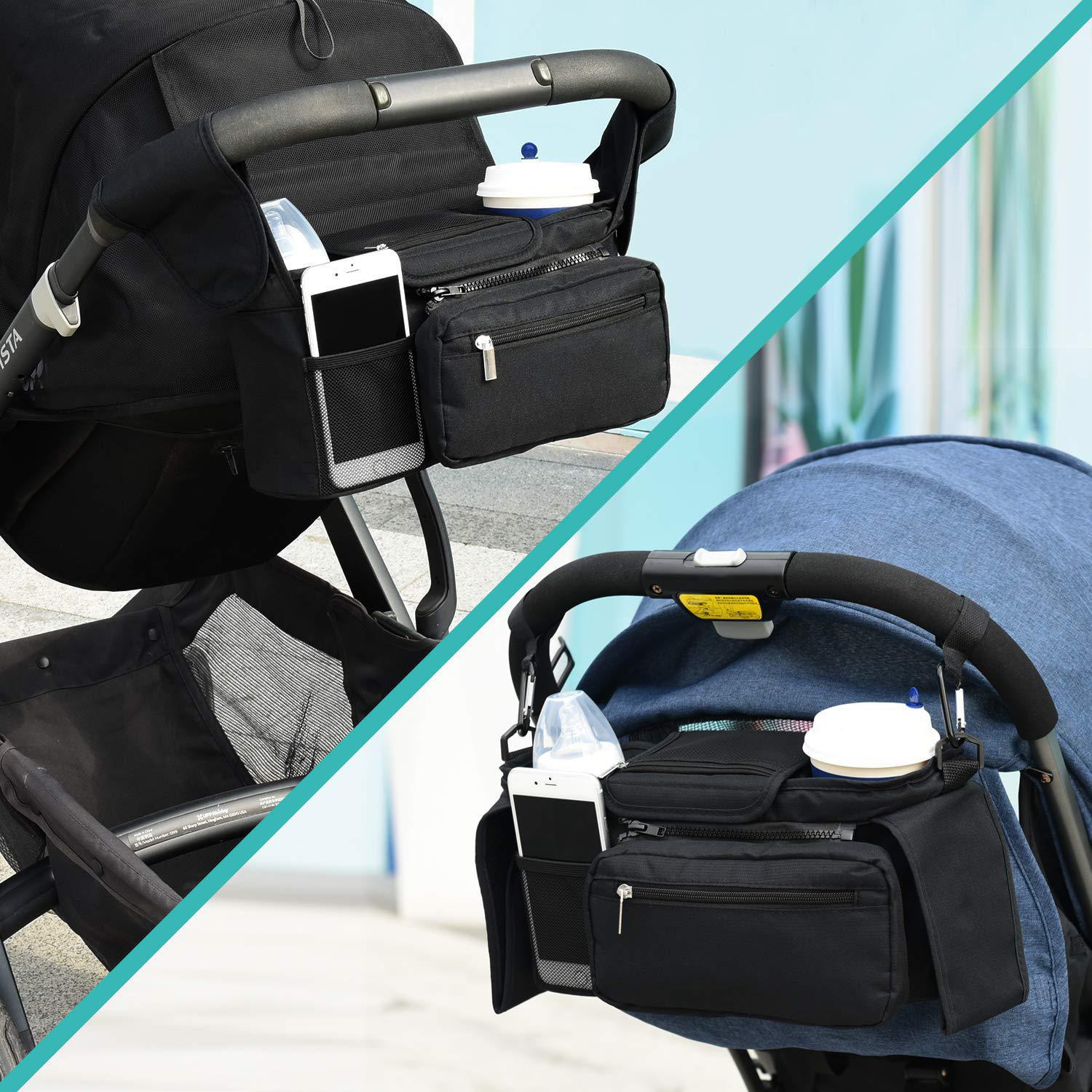 Pink Universal Stroller Organiser Caddy with Insulated Cup Holders and Detachable Wristlet V888-ELOSUNG36389