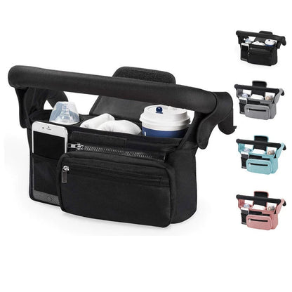 Pink and Black Stitching Universal Stroller Organiser Caddy with Insulated Cup Holders and Detachable Wristlet V888-ELOSUNG36393