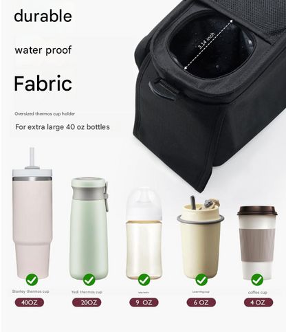 Pink and Black Stitching Universal Stroller Organiser Caddy with Insulated Cup Holders and Detachable Wristlet V888-ELOSUNG36393