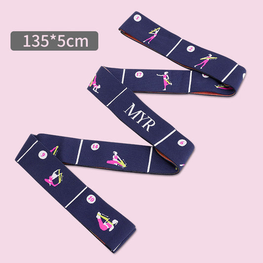 Dark Blue Instructional Yoga Stretch Strap with Embroidered Pose Guide - 11-Loop Flexibility Band V888-ELOSUNG36398