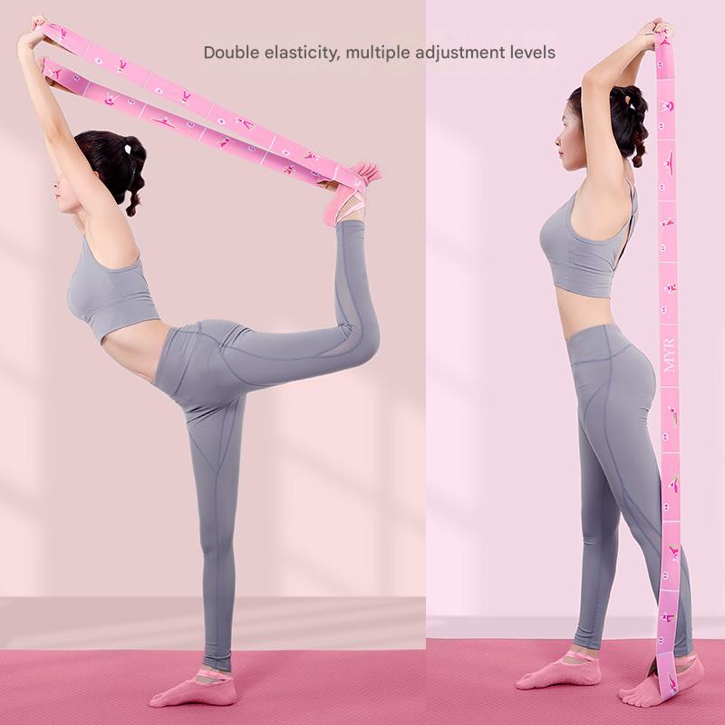 Dark Blue Instructional Yoga Stretch Strap with Embroidered Pose Guide - 11-Loop Flexibility Band V888-ELOSUNG36398