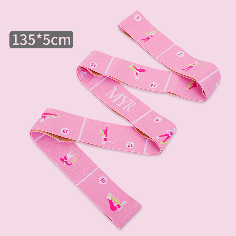 Pink Instructional Yoga Stretch Strap with Embroidered Pose Guide - 11-Loop Flexibility Band V888-ELOSUNG36399