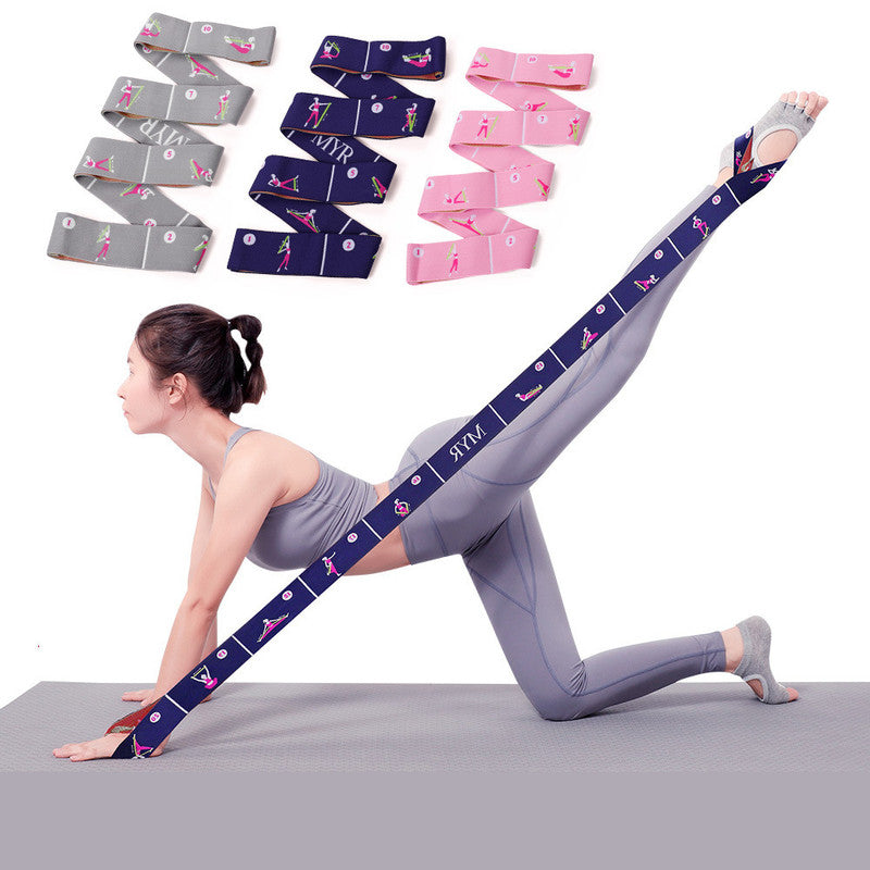 Pink Instructional Yoga Stretch Strap with Embroidered Pose Guide - 11-Loop Flexibility Band V888-ELOSUNG36399
