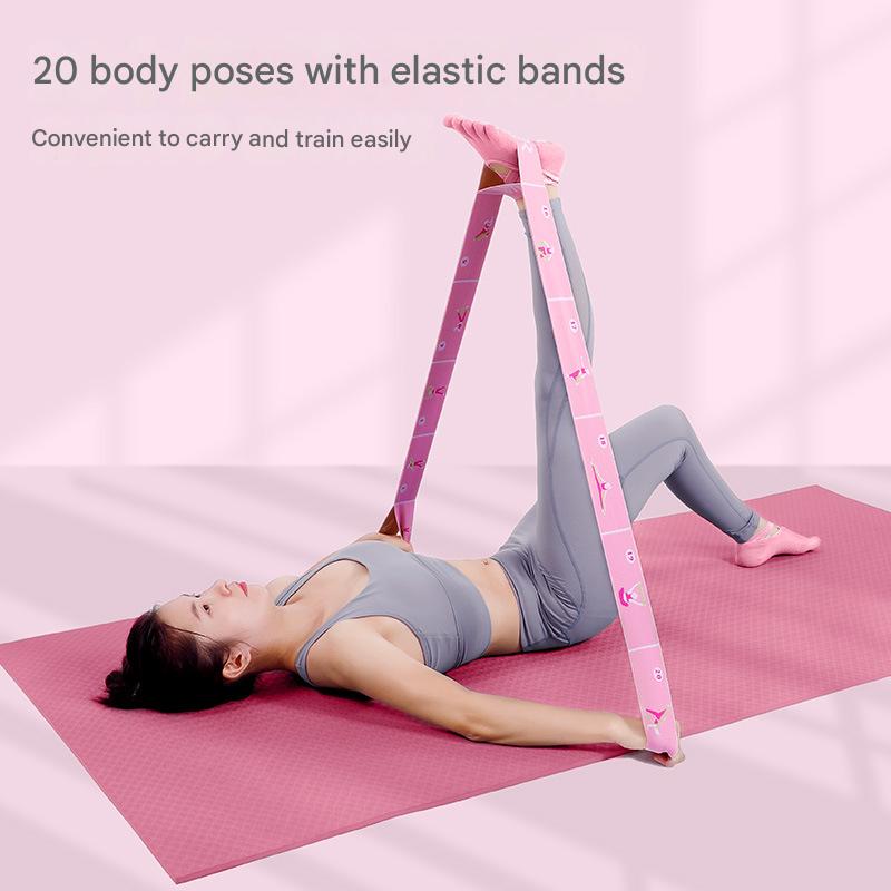 Pink Instructional Yoga Stretch Strap with Embroidered Pose Guide - 11-Loop Flexibility Band V888-ELOSUNG36399