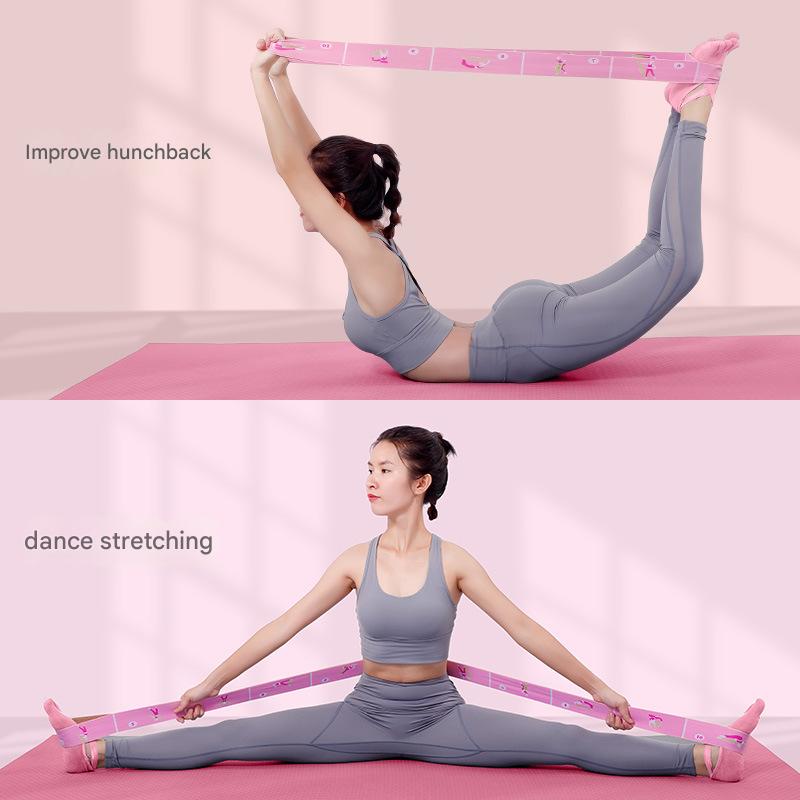 Pink Instructional Yoga Stretch Strap with Embroidered Pose Guide - 11-Loop Flexibility Band V888-ELOSUNG36399