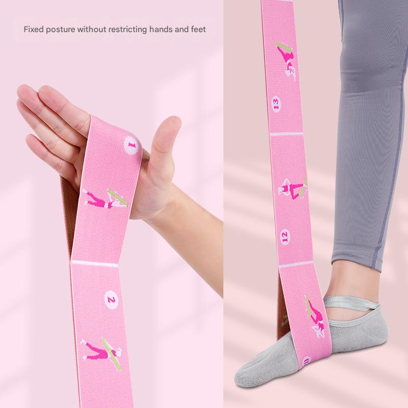Pink Instructional Yoga Stretch Strap with Embroidered Pose Guide - 11-Loop Flexibility Band V888-ELOSUNG36399